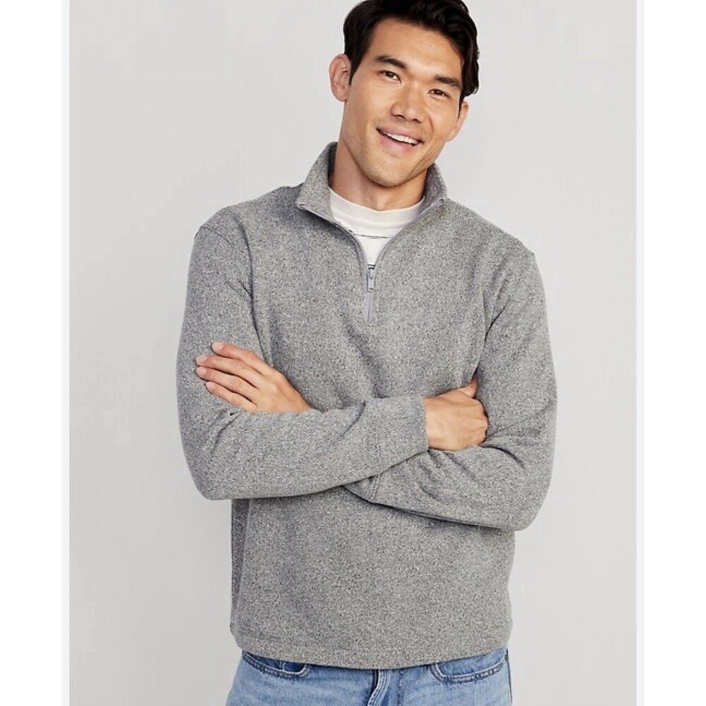 Old Navy Men's Large Quarter-Zip Pullover Sweater Size Large Gray Heather